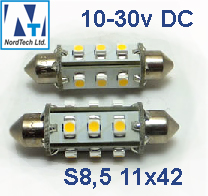  LED S8,5 T11x42mm 10-30v DC 1,5w 12SMD3528 3000K