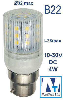Светодиодная лампа B22d 10-30v DC 4w